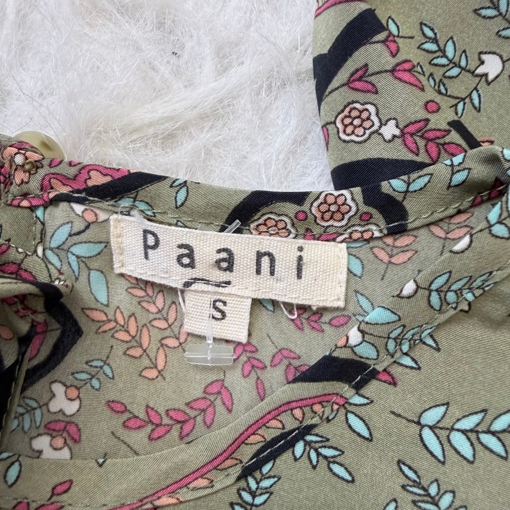 Paani Sage Green Paisley Tiered Babydoll Dress Long Sleeve Boho Mini Small - Picture 4 of 7